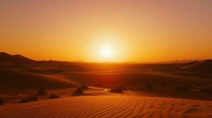The peaceful scene of a vast desert with rolling dunes and a clear, vast sky, the solitude and vastness of the wild nature a peaceful image.