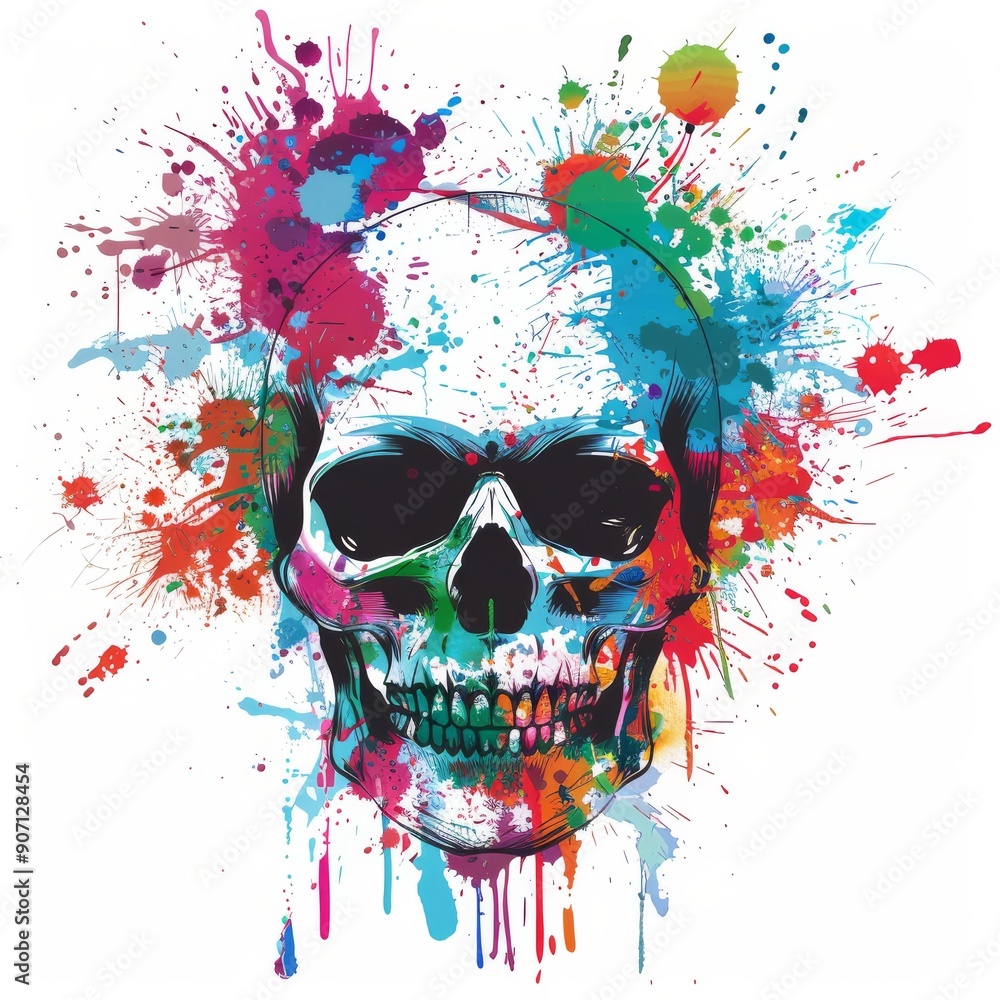 Poster an illustration of a skull with a colorful background on a white background in modern graphics