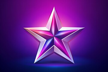 Obraz premium Vibrant five-pointed star icon rendered in 3D with sleek, modern design, set against a gradient white and purple background with a futuristic feel.