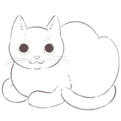 香箱座りで上目遣いの白猫　水墨画風