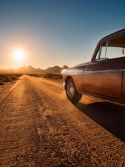 Obraz premium A rarity car drives across the desert at high speeds