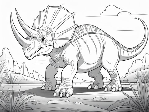 recommend clip art: Cartoon dinosaur Triceratops, bold outlines and simple background. Coloring for kids