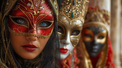 Fototapeta premium Venetian masks with ornate details - generative ai