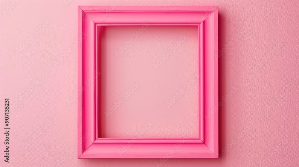 Aufkleber pink empty frame on pastel background flat lay top view minimal design