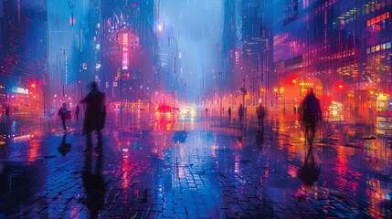 Vibrant rainy night in a futuristic city - generative ai