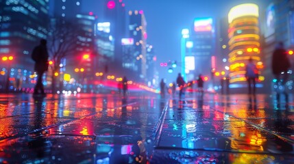 Night cityscape with neon lights - generative ai