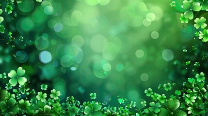 Fototapeta premium Vibrant Green Background Featuring Shamrocks Celebrating St. Patrick's Day in Springtime Brightness