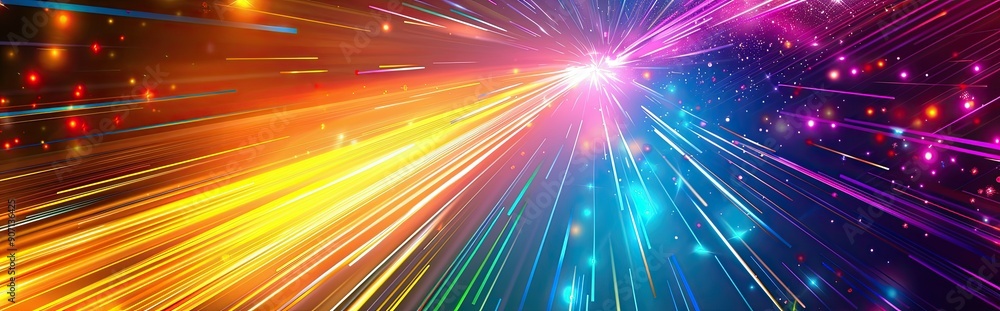 Poster vibrant abstract background featuring multicolor spectrum with neon rays and glowing lines at night