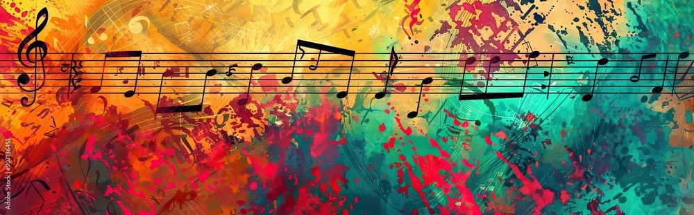 Aufkleber vibrant abstract background featuring colorful sheet music notes on textured canvas