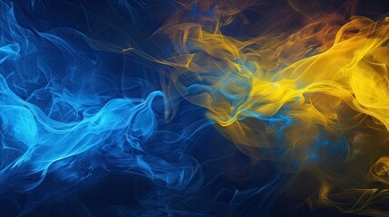 Obraz premium Abstract Flowing Yellow And Blue Smoke Patterns Against A Solid Black Background