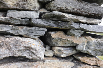 Gray stone blocks with soil and plants.

