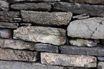 Gray stone blocks with soil and plants.

