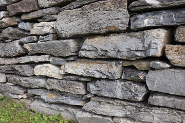Gray stone blocks with soil and plants.

