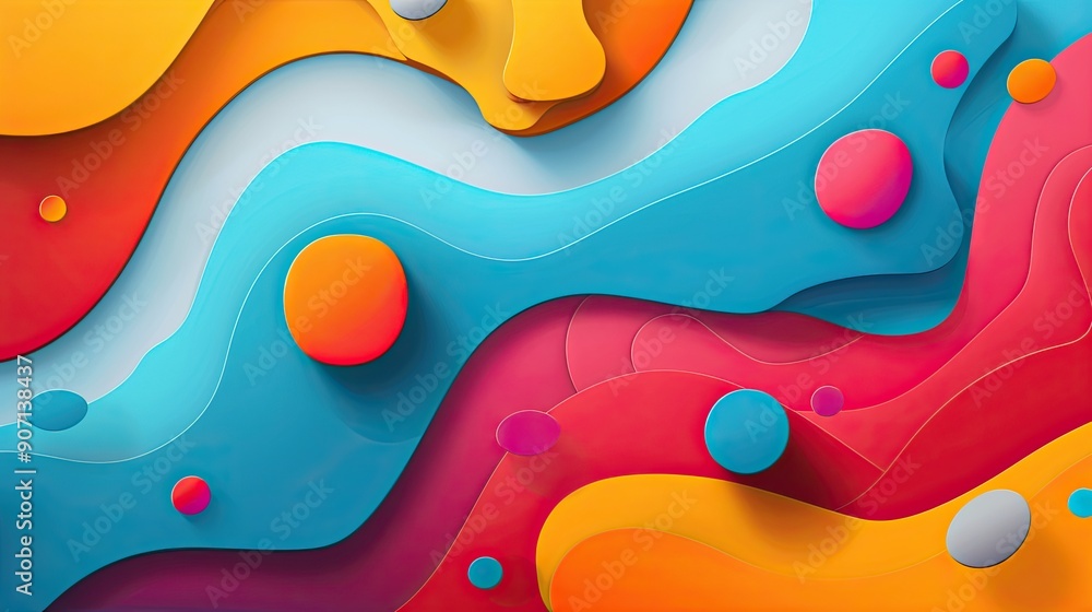 Poster vibrant abstract design featuring bright colors and smooth curves in modern art style