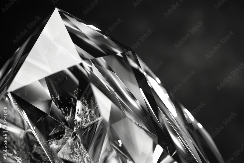 Poster a diamond on a black background, diamond shape with sharp angles, representing precision and clarity