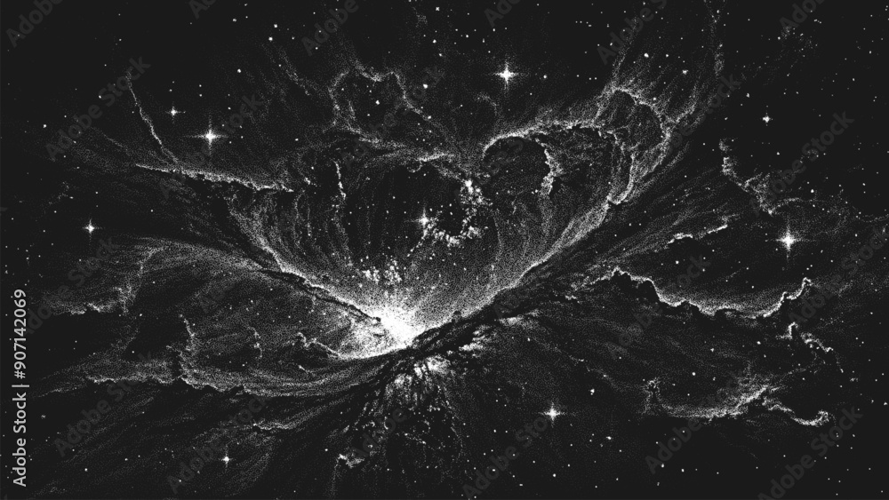 Leinwandbilder deep space scene background in stippling style with amazing huge nebula and glowing stars cluster in