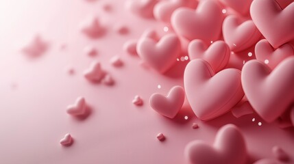 Valentine's day background with pink hearts on pastel background with copy space