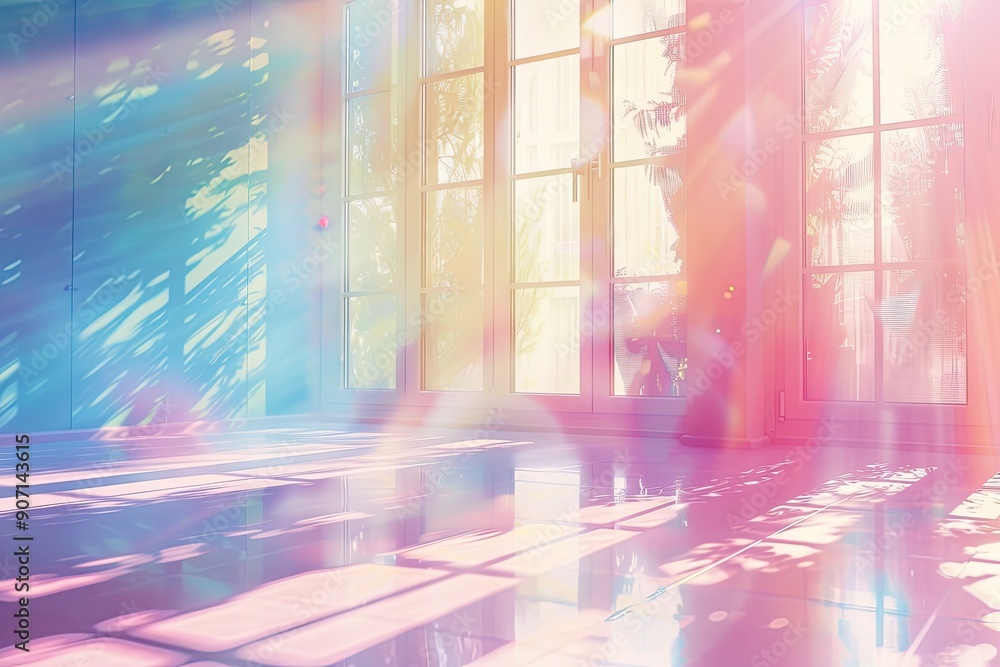 Aufkleber a room with a window and a plant in it, gentle light leak overlay simulating natural sunlight stream