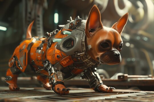 a white dog statue sitting on top of a table, genetically engineered pet designed for companionship and loyalty