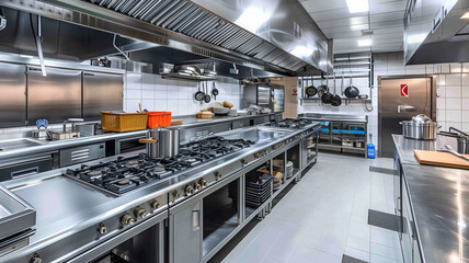 Luxury commercial kitchen with stainless steel