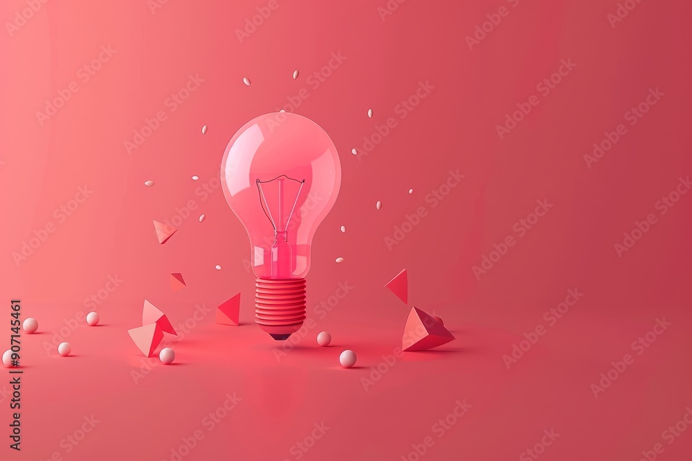 Poster a light bulb with a network of dots in the background, rotating 3d icon of a lightbulb symbolizes id