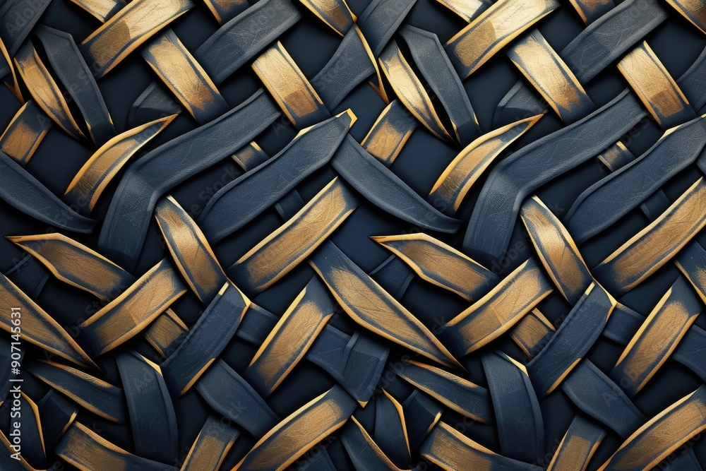 Poster a close up of a woven material with a blue background, seamless pattern featuring interlocking geome