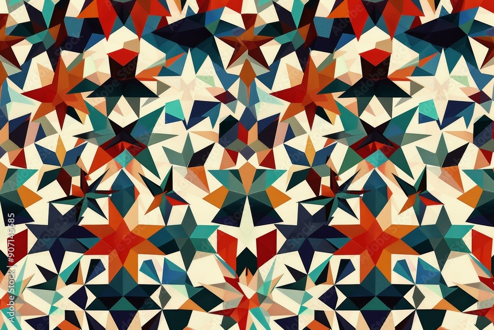 Aufkleber a close up of a woven material with a blue background, seamless pattern of geometric stars and polyg