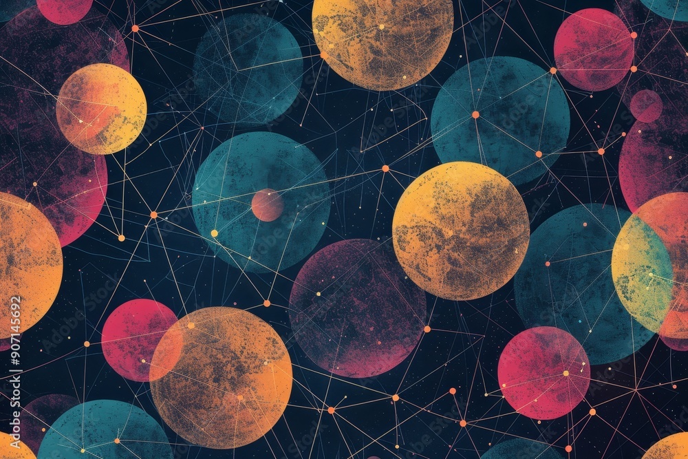 Poster a book cover with a colorful background of circles, seamless pattern of interconnected circles and dots