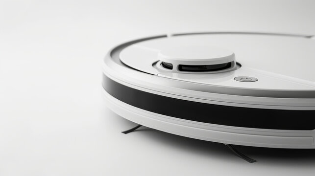 White robot vacuum cleaner isolated white background, elegant design advanced functions