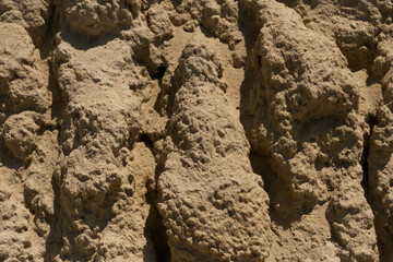 Sandstone. Petrified sand in a quarry. Erosion of the sand hill.