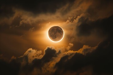 a eclipse eclipse in the sky with clouds, strange phenomenon occurs during an eclipse