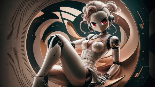 A digital painting of a sexy robot with red eyes, AI