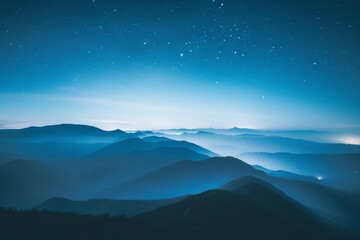 a mountain range with a sky full of stars, serene sunrise over a tranquil mountain range