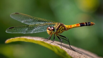 Little dragonfly close-up of a on a leaf