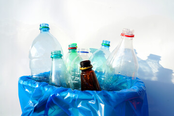 Plastic Recycling. Plastic bottles collection for Recycling. Empty Water Bottle for Recycling. Garbage Sorting  and waste. Plastics Reduce. Empty plastic bottles in a trash bin sorting. Waste sorting.