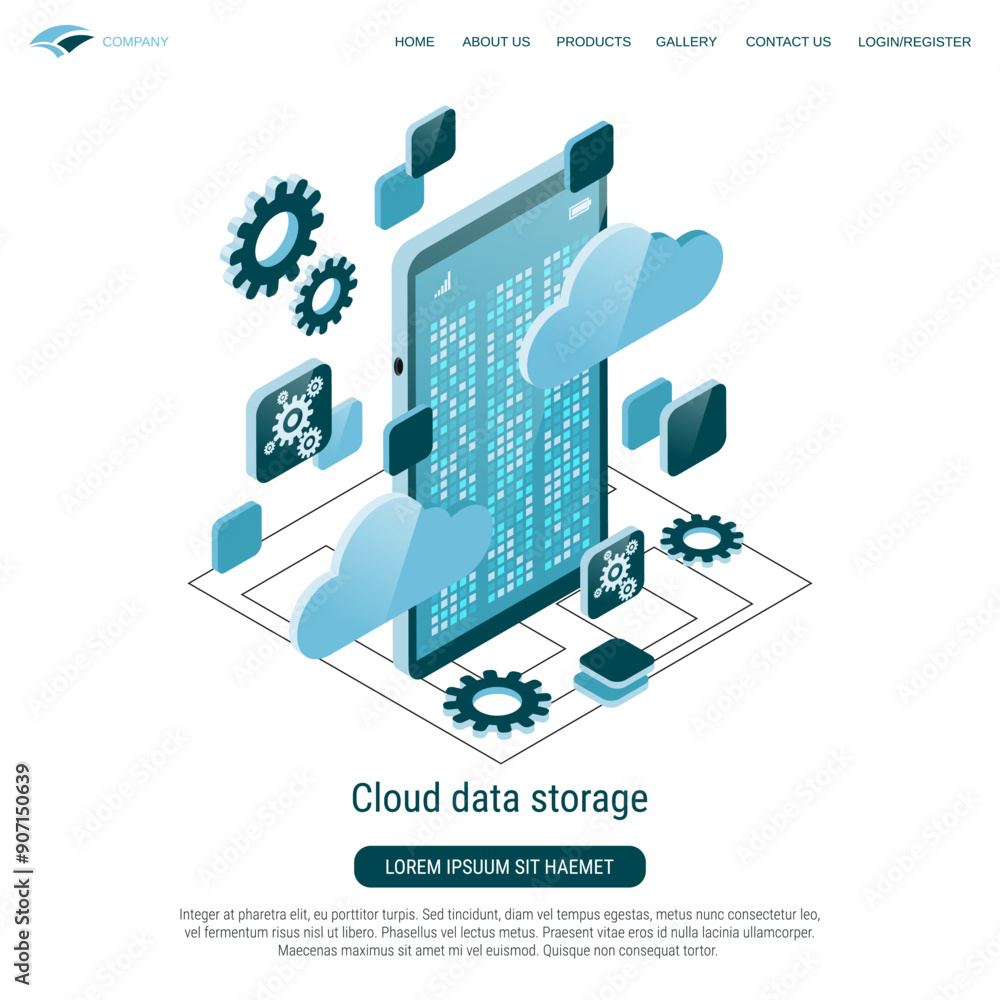 Canvas Prints cloud data storage, information backup flat 3d isometric vector concept illustration