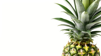 Pineapple with bright green leaves, isolated background, providing ample space for advertising text or branding elements, ideal for commercial use