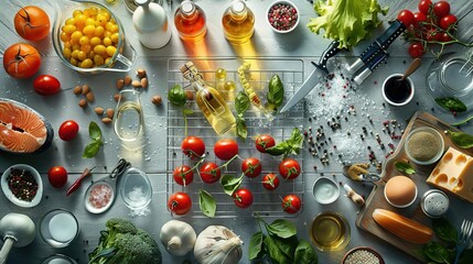 Top View of Ingredients on a Wooden Table: Food Photography for a Culinary Blog Post