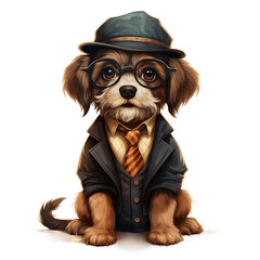 watercolor dog dressed in vintage clipart