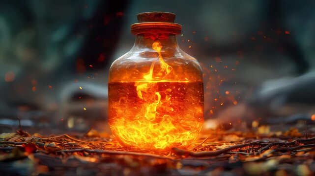 Magic potion in a bottle with lightning. Witchcraft concept
