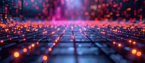 Abstract Digital Grid with Glowing Lights