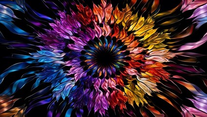 Abstract fractal flower design on black background. GENERATIVE AI