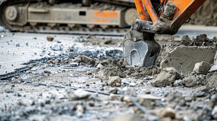 Excavator Digging Up Asphalt