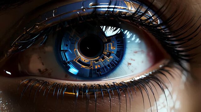 A close view of the high-tech eye. Retinal scanning for personal identification. Concept of laser vision correction, scanning and computer vision