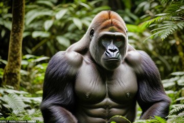 Un gorila en medio de la selva 