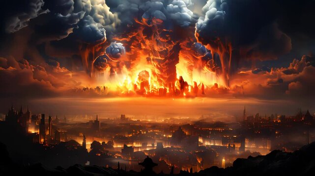 Mushroom of a nuclear explosion of a large powerful atomic bomb. Concept war and apocalypse end of the world