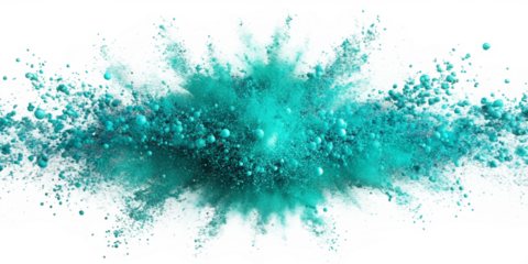 Generative ai. A turbulent splash of emerald green particles, abstract smoke clouds, powder burst texture, vibrant teal color explosion, dynamic energy movement, detailed fractal patterns
