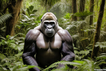 Un gorila en medio de la selva 