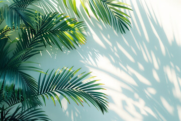 Fototapeta premium Tropical palm leaves with overlay shadow on white background