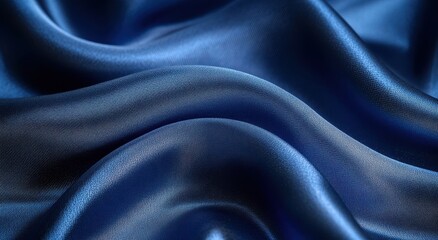 Obraz premium A close up of the fabric texture, focusing on its softness and smooth surface. The color is a deep blue with subtle folds that give it an elegant appearance